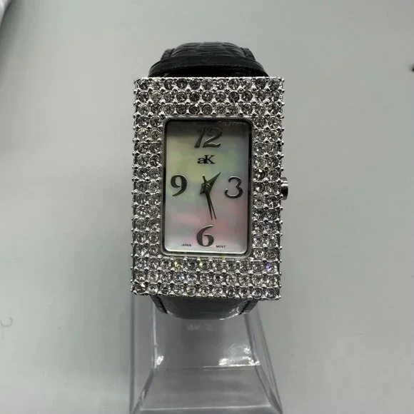 Adee Kaye Watch Women Rhinestone Case Mother Of Pearl Dial New Battery 8.5"
